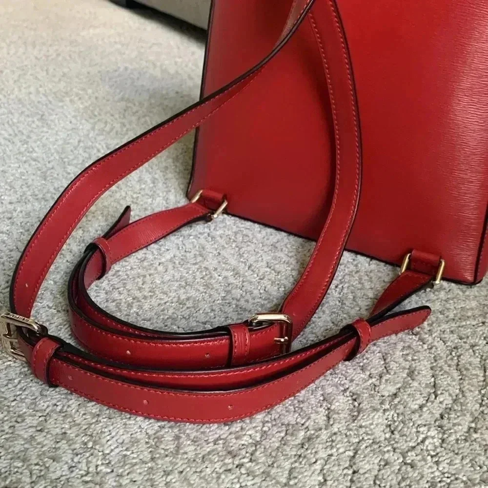 DKNY Bryant red Saffiano leather backpack with gold hardware